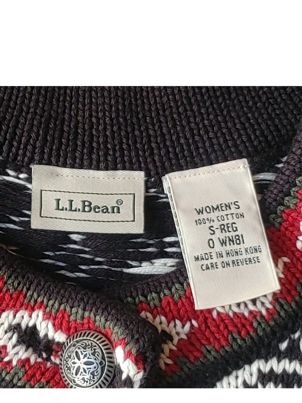 Vtg LL Bean Cardigan Sweater Womens Small Nordic Fair Isle Snowflakes Cable Knit - Picture 3 of 5